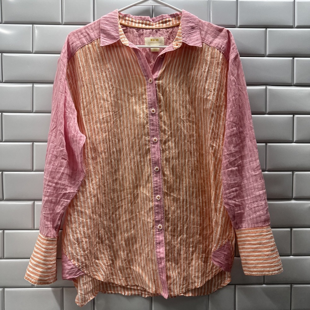 Anthropologie Maeve Katia Two-Toned Button Down Shirt Pink Orange Size Small